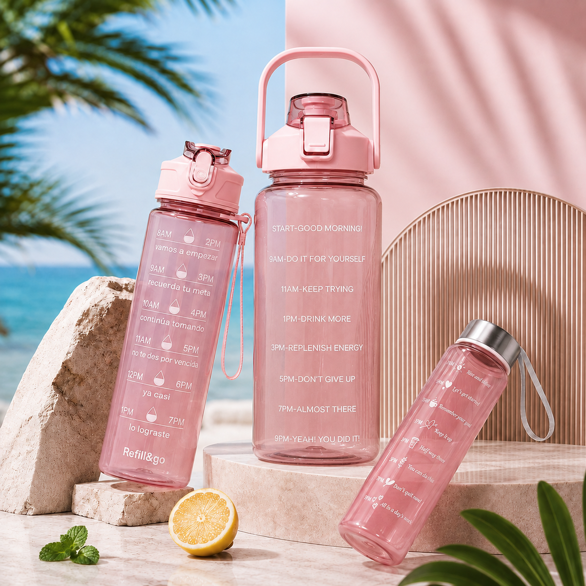 BPA Free Motivational Water Bottle with Time Marker – Leakproof Portable Reusable Water Bottle for Gym, Fitness, Office & Travel