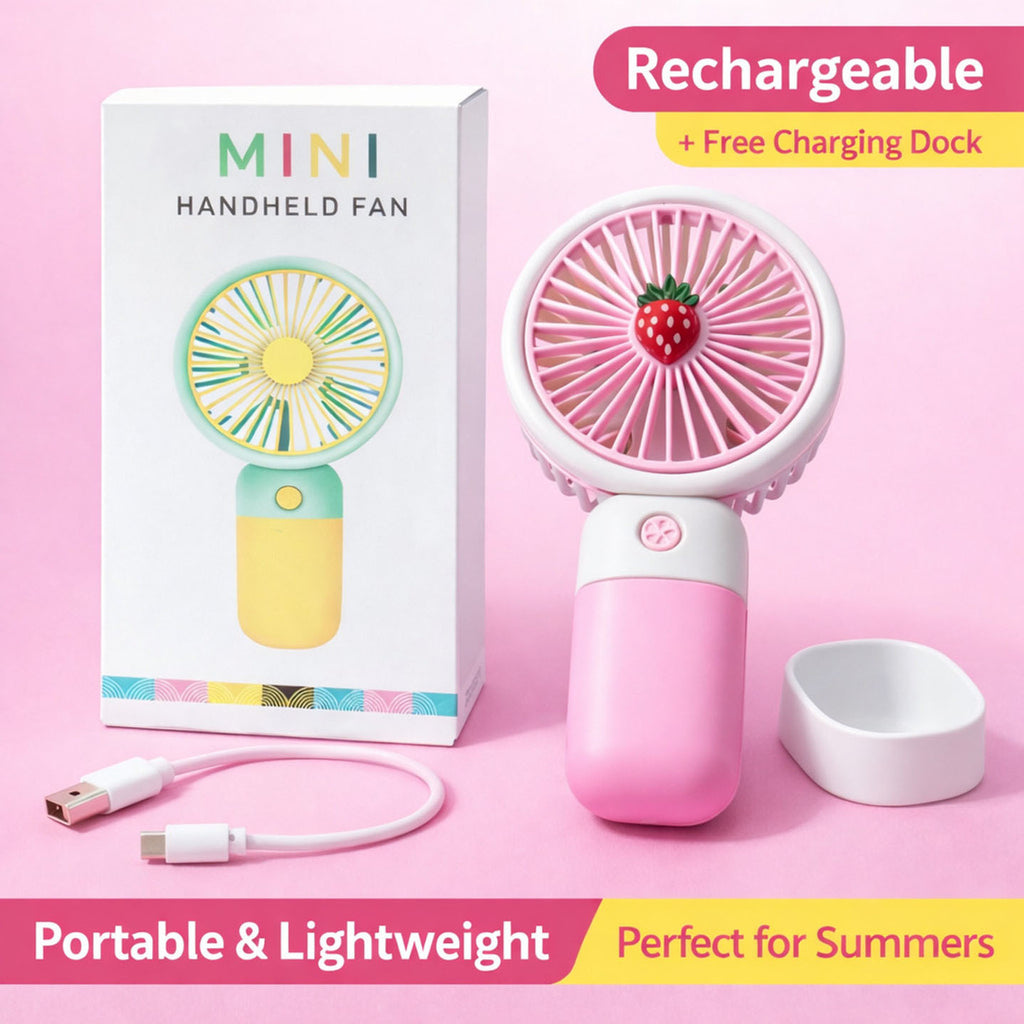 Mini Portable USB Rechargeable Hand Fan – Handheld Cooling Fan for Travel & Office (Multicolor)