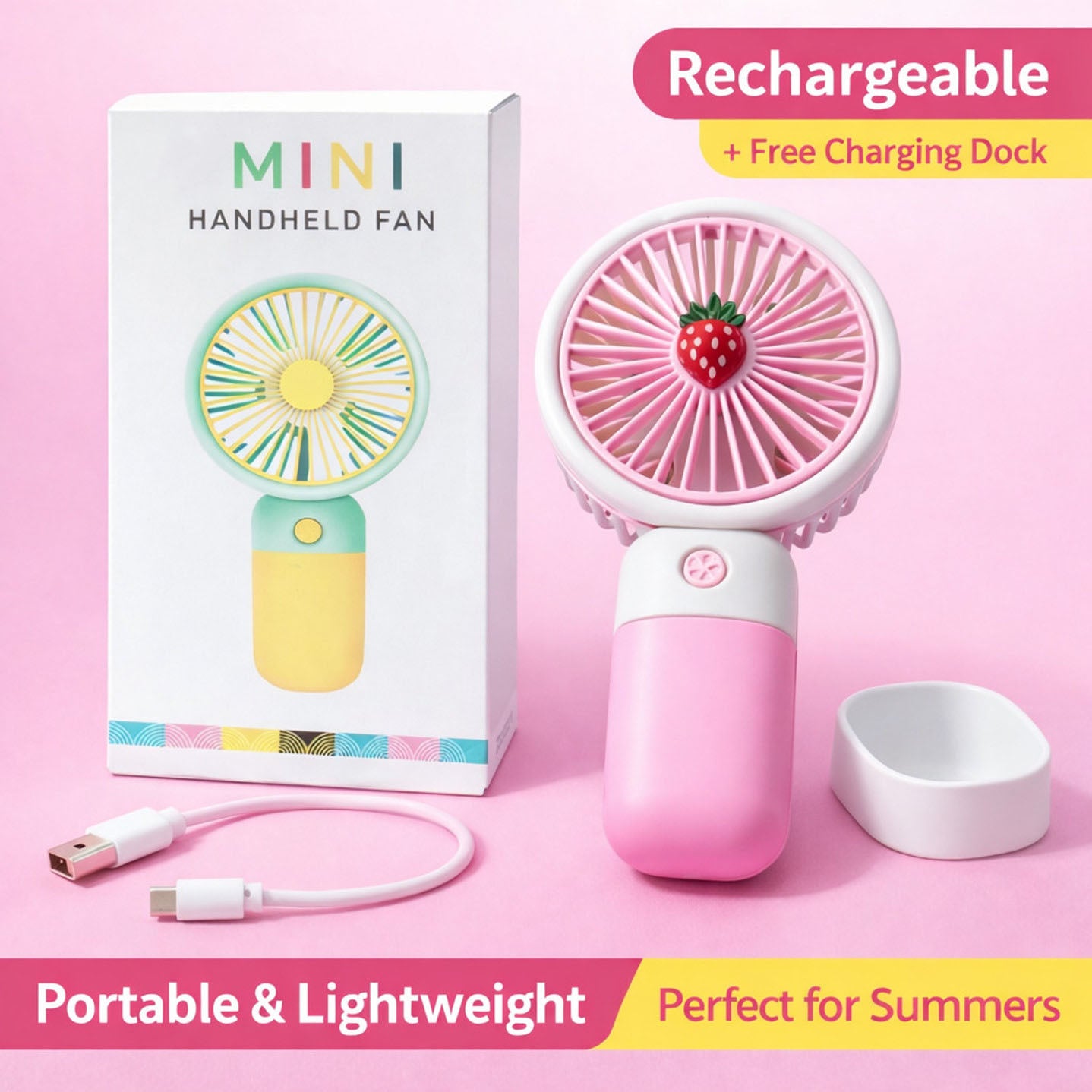 Mini Portable USB Rechargeable Hand Fan – Handheld Cooling Fan for Travel & Office (Multicolor)