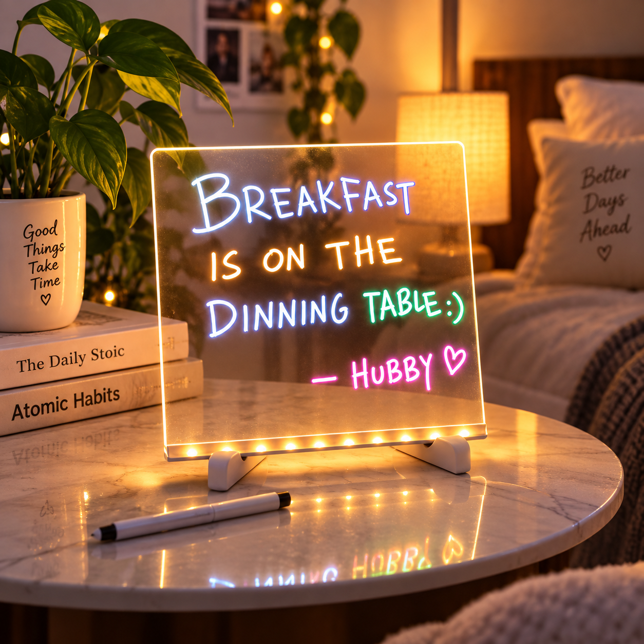 3D Acrylic Writing Pad with Pen – Rewritable LED Message Board & Night Lamp