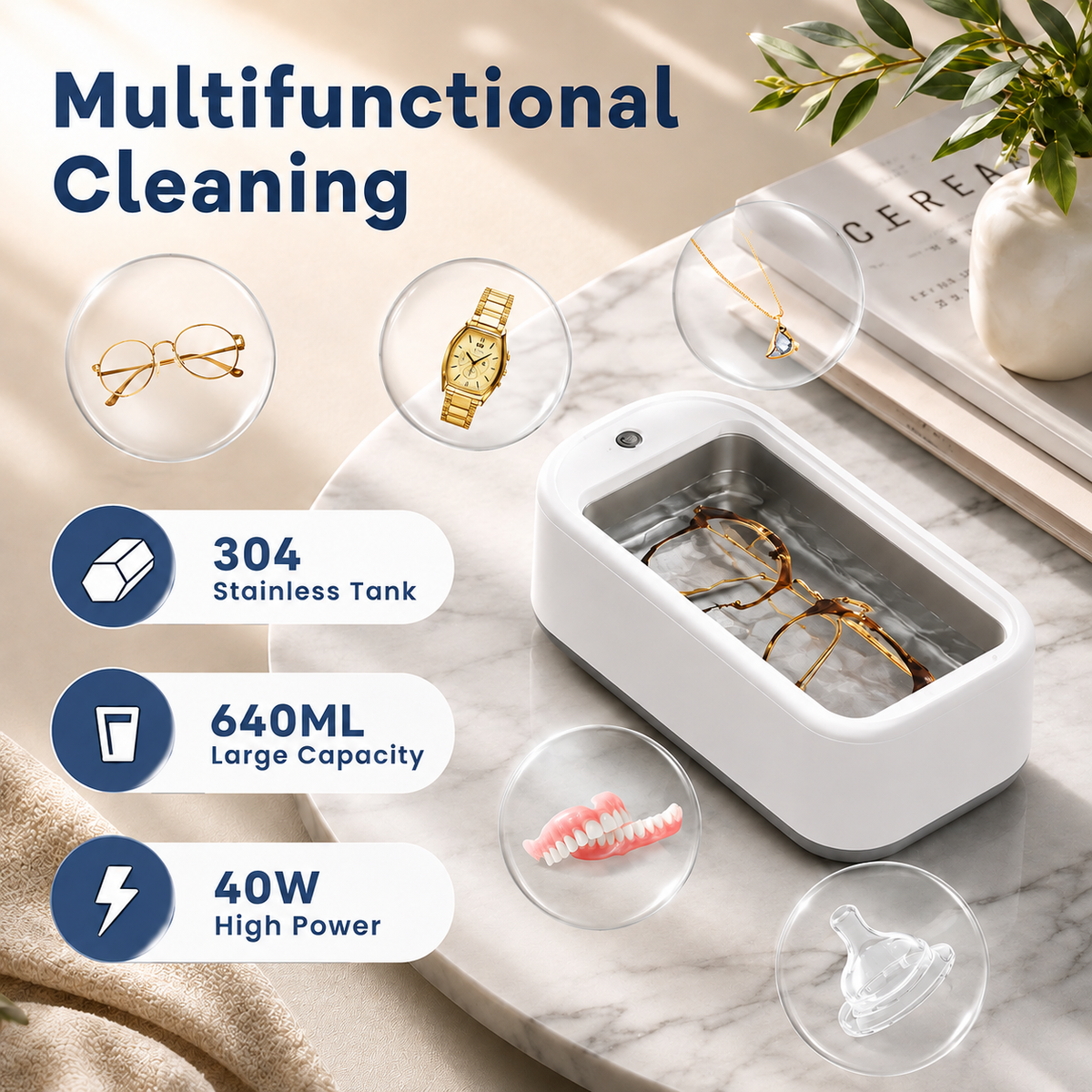 Portable Ultrasonic Jewellery & Glasses Cleaner – Deep Clean in Minutes