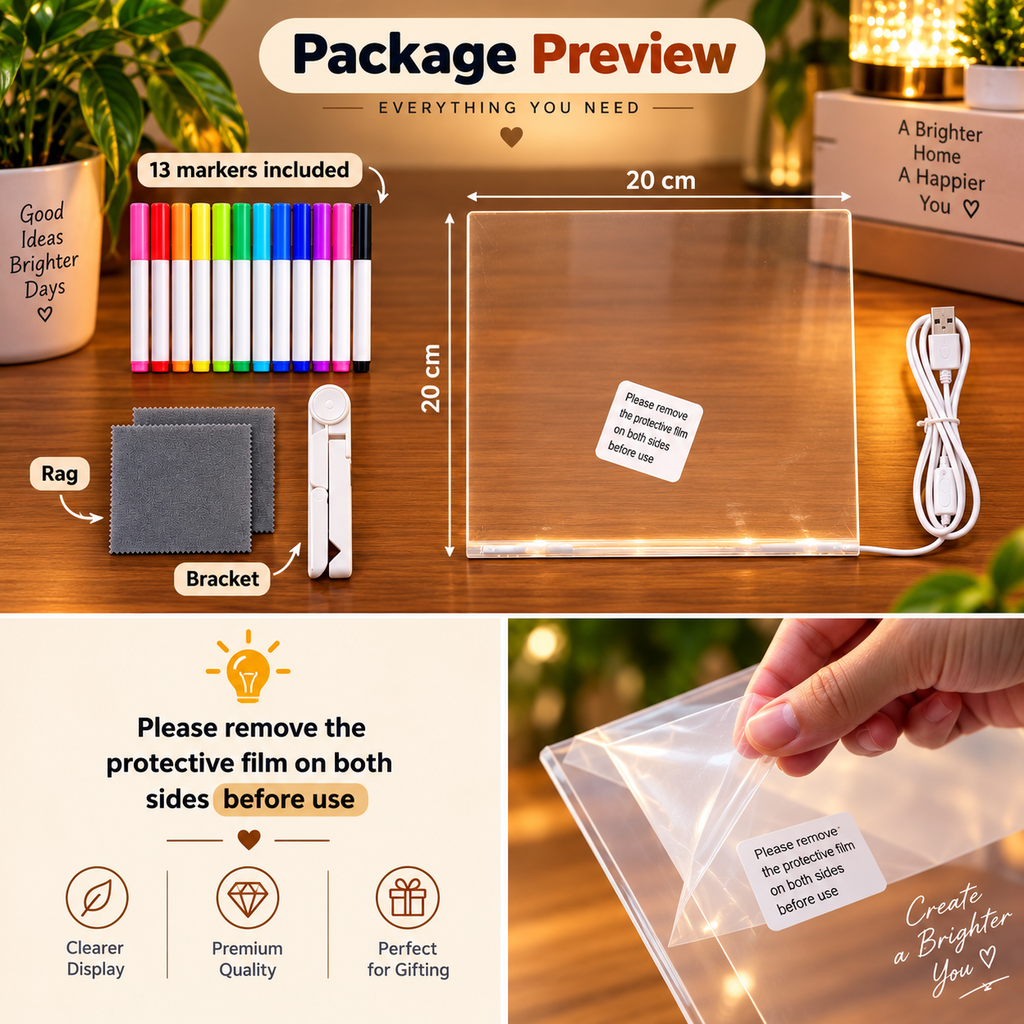 3D Acrylic Writing Pad with Pen – Rewritable LED Message Board & Night Lamp
