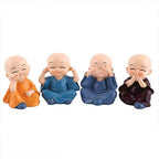 Set of 4 Miniature Buddha Monk Statues - Home Decor & Gift (Resin, Multicolour)