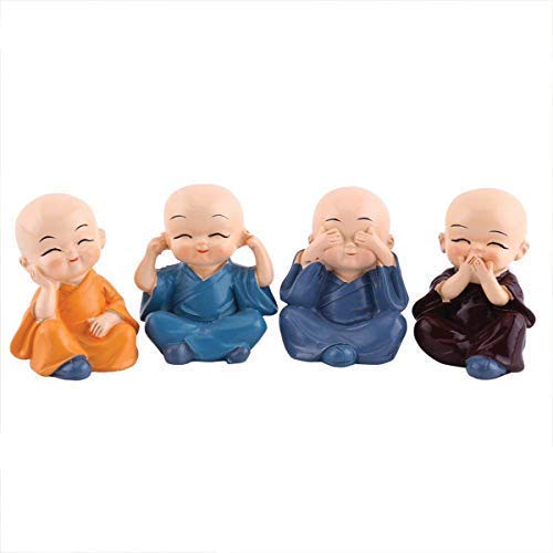 Set of 4 Miniature Buddha Monk Statues - Home Decor & Gift (Resin, Multicolour)