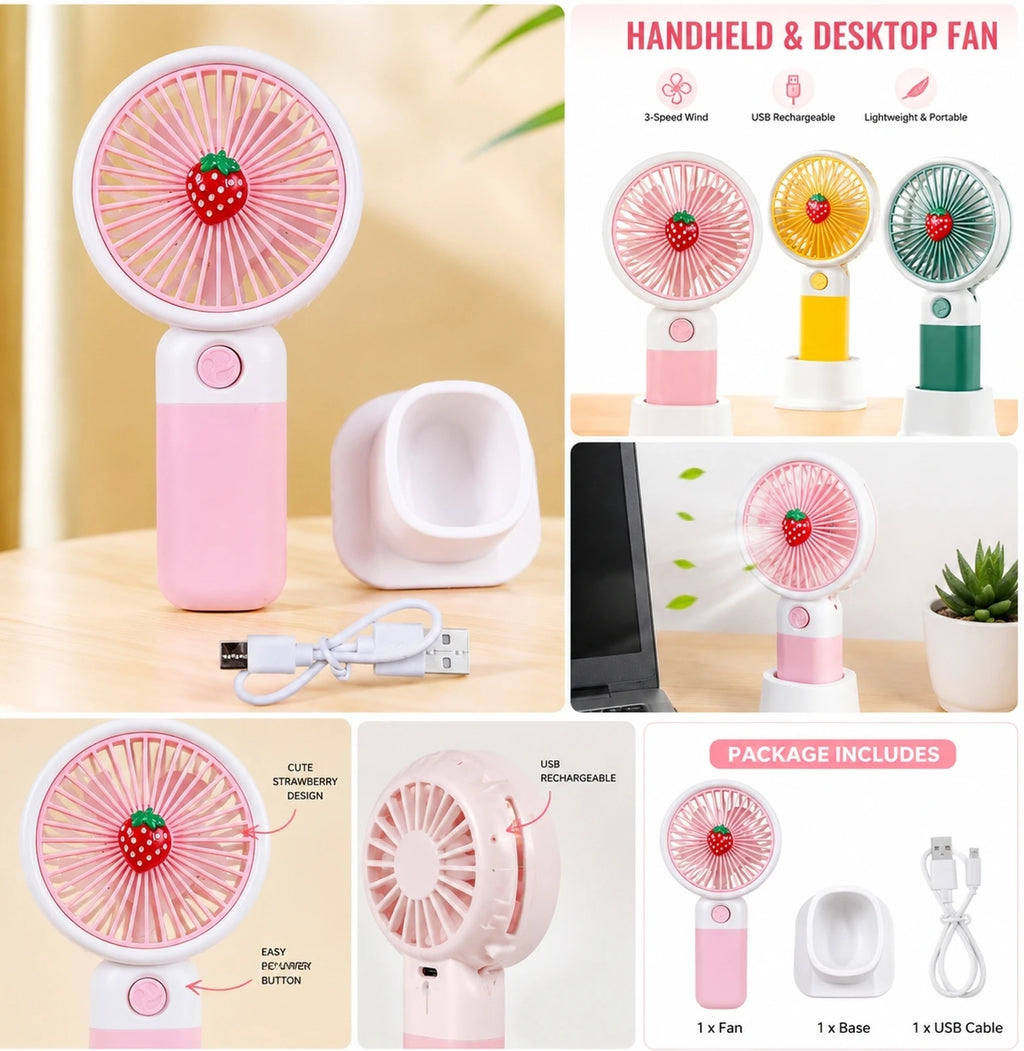 Mini Portable USB Rechargeable Hand Fan – Handheld Cooling Fan for Travel & Office (Multicolor)