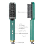 2-in-1 Ceramic Hair Straightening Brush - 30s Fast Heat, 5 Settings (Green)