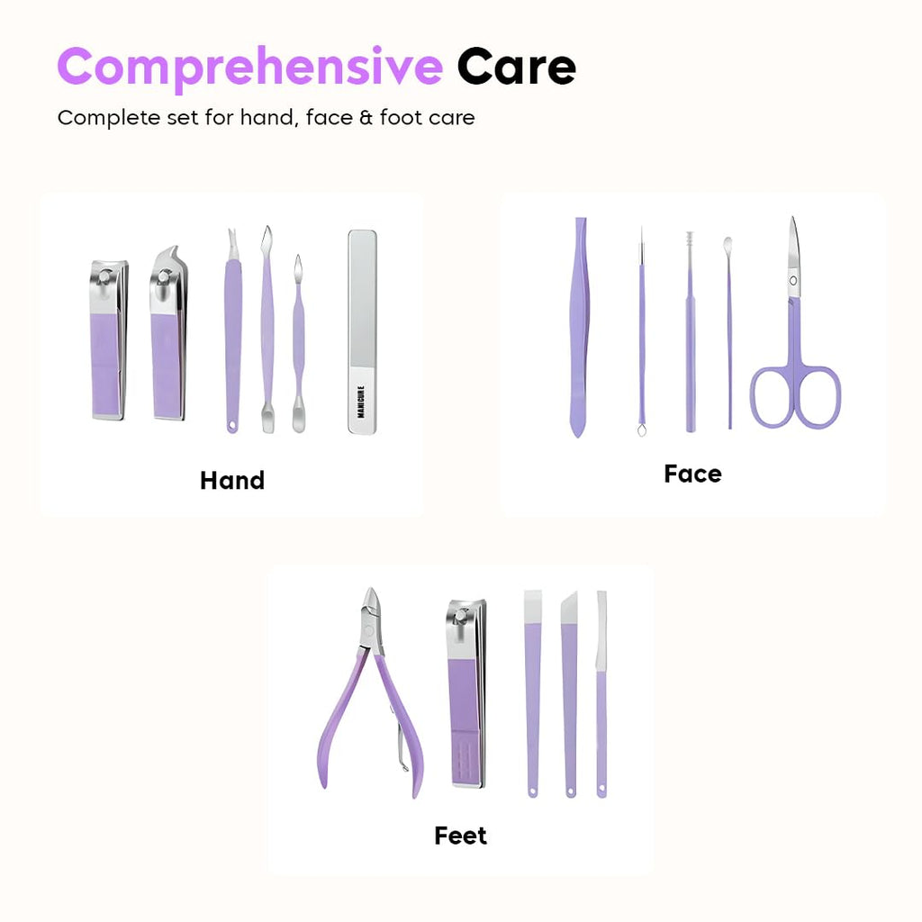 Manicure Set Nail Clipper Kit - 16 Pieces Stainless Steel Manicure Kit - Nail Care Tools for Hand & Feet - Nail Clippers Pedicure Professional Grooming Kits for Facial Care, Hand Care, Foot Care (Assorted Color)
