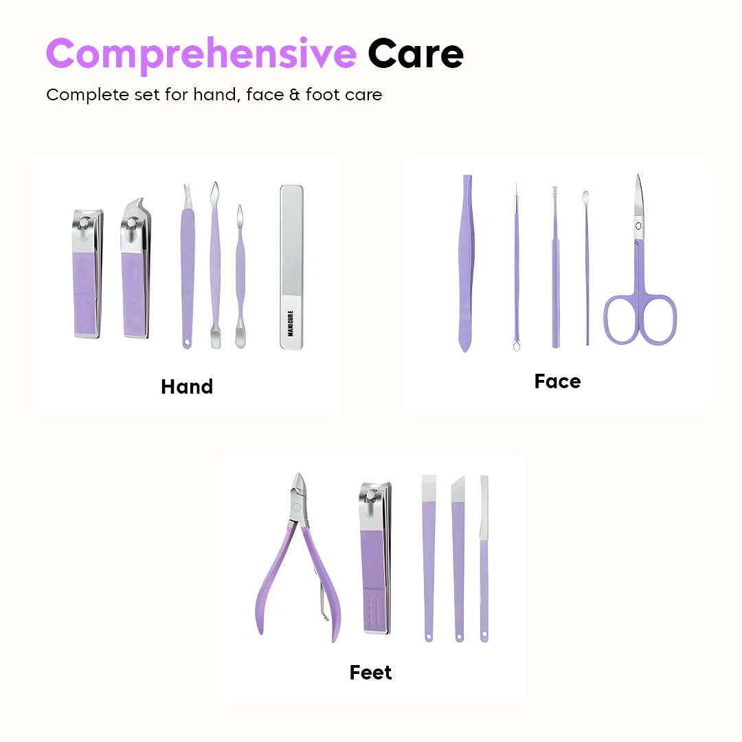 Manicure Set Nail Clipper Kit - 16 Pieces Stainless Steel Manicure Kit - Nail Care Tools for Hand & Feet - Nail Clippers Pedicure Professional Grooming Kits for Facial Care, Hand Care, Foot Care (Assorted Color)