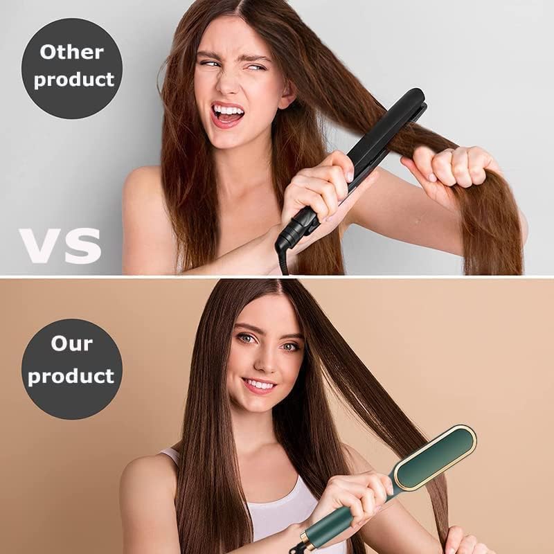2-in-1 Ceramic Hair Straightening Brush - 30s Fast Heat, 5 Settings (Green)