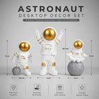 Resin Astronaut Spaceman Statue Ornament Home Office Desktop Figurine Decors Set of 3 - Golden (Golden)