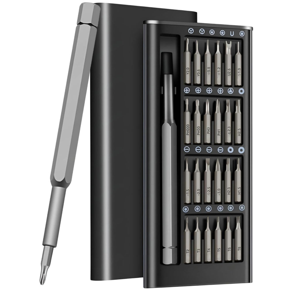 24-in-1 Precision Screwdriver Kit with Magnetic Handle - Compact Portable Case (Black)