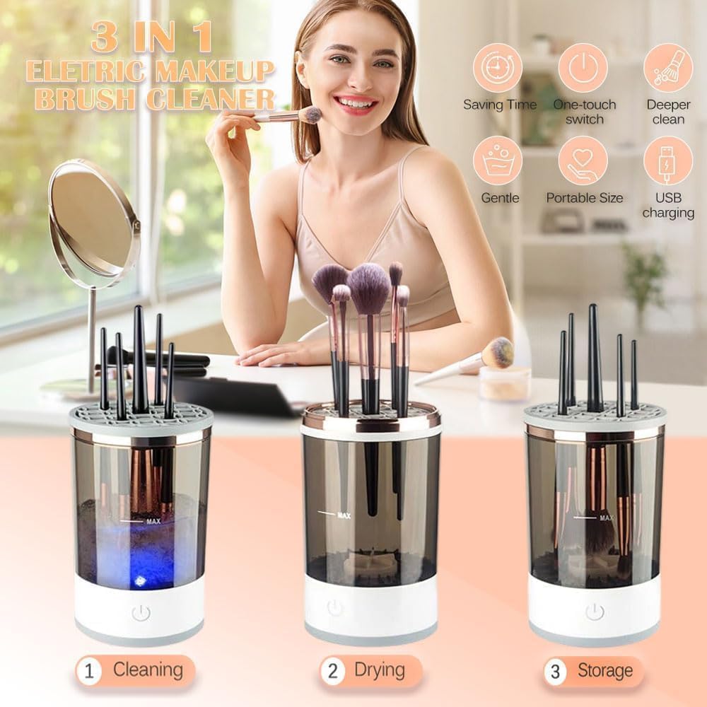 Electric Makeup Brush Cleaner - Automatic Spinning Makeup Brush Cleaner, Multi - Use Cosmetic Brush Cleaner for All Size Bushes & Blush For Professional Cleaning Machine, Portable Compact Design for Travel & Home Use