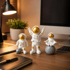 Resin Astronaut Spaceman Statue Ornament Home Office Desktop Figurine Decors Set of 3 - Golden (Golden)