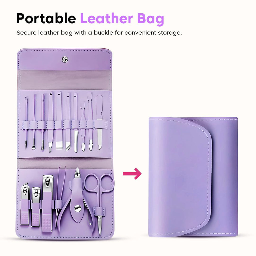 Manicure Set Nail Clipper Kit - 16 Pieces Stainless Steel Manicure Kit - Nail Care Tools for Hand & Feet - Nail Clippers Pedicure Professional Grooming Kits for Facial Care, Hand Care, Foot Care (Assorted Color)