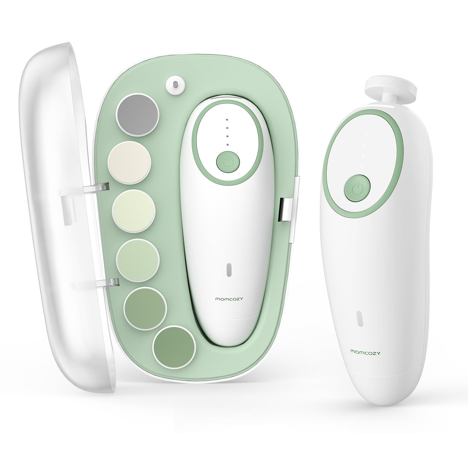 Momcozy Baby Nail File Electric, Gentle Night Light Baby Nail Trimmer | Lowest 3500RPM Safe Baby Nail File,7 Grinding Pads Replacement, Suitable for Whole Family,Newborn Essentials Must-haves,Green