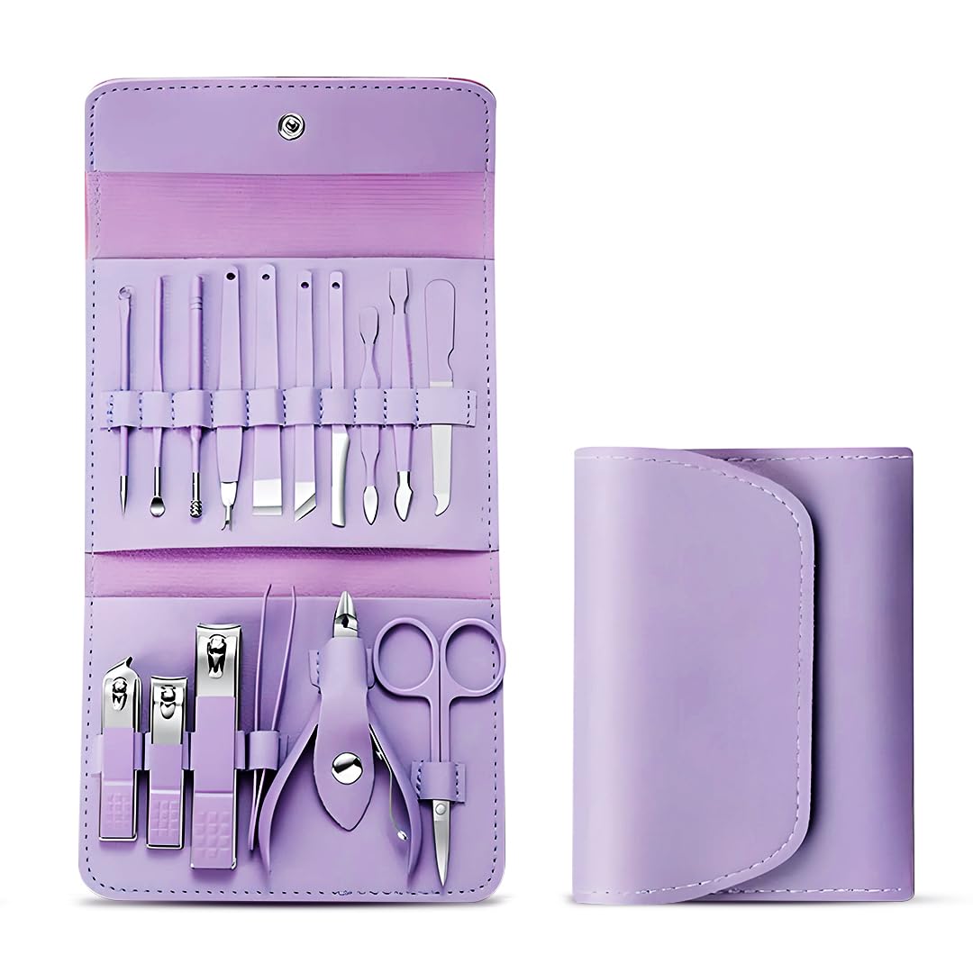 Manicure Set Nail Clipper Kit - 16 Pieces Stainless Steel Manicure Kit - Nail Care Tools for Hand & Feet - Nail Clippers Pedicure Professional Grooming Kits for Facial Care, Hand Care, Foot Care (Assorted Color)
