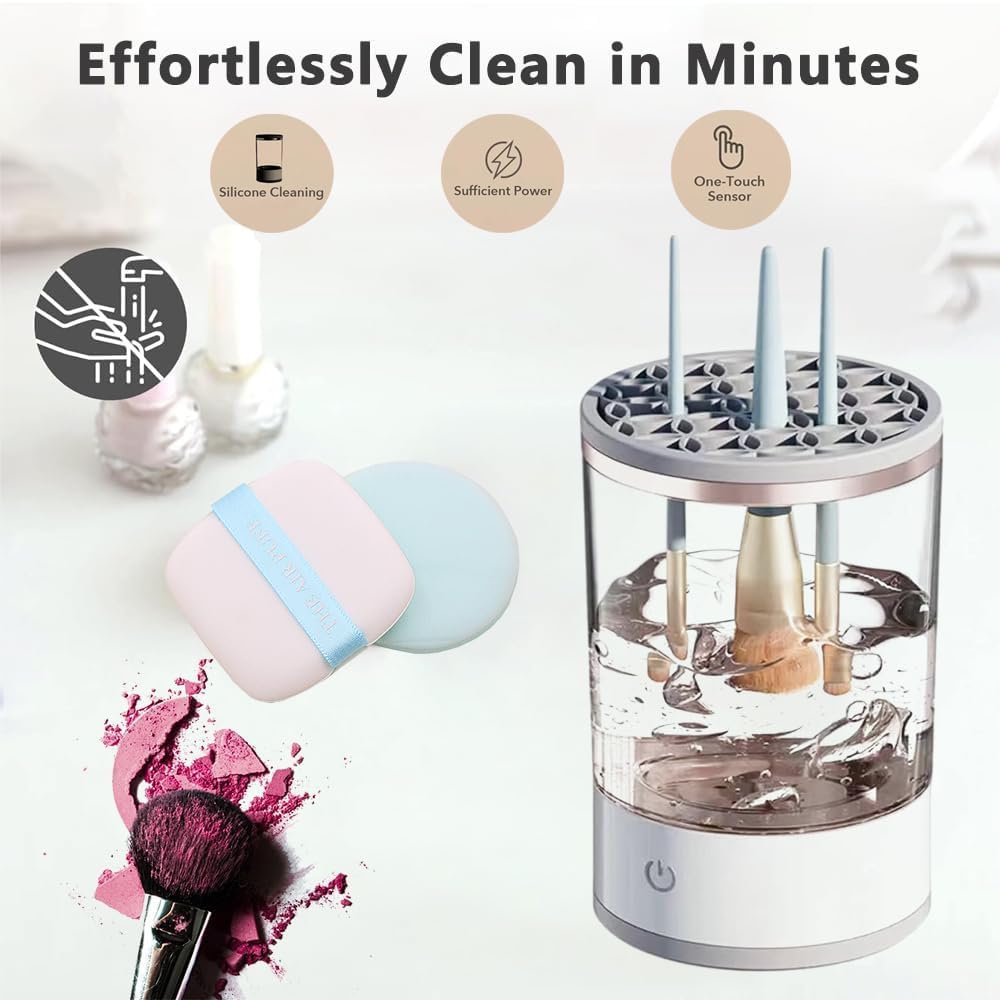 Electric Makeup Brush Cleaner - Automatic Spinning Makeup Brush Cleaner, Multi - Use Cosmetic Brush Cleaner for All Size Bushes & Blush For Professional Cleaning Machine, Portable Compact Design for Travel & Home Use