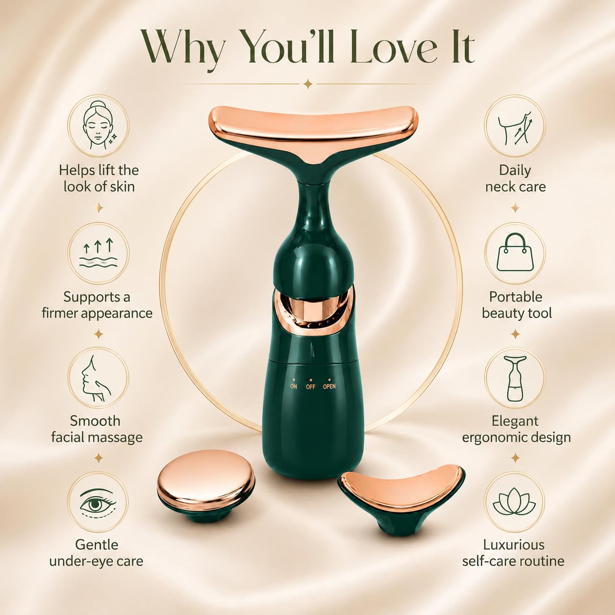3-in-1 Anti-Aging Facial Massager - Face, Neck & Eye Skin Tightening Wand