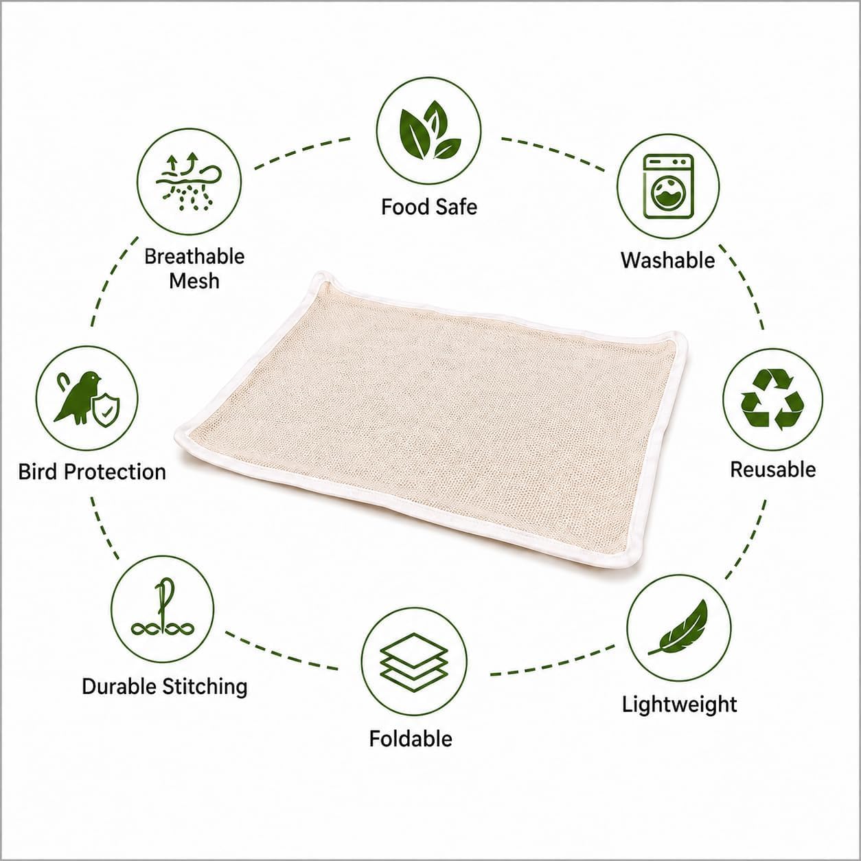 Unbleached Thin Cotton Papad,Vadagam, Spices, Millets Drying Cloth with Net [Breathable, Washable, Reusable] (Large 29X36 inches)