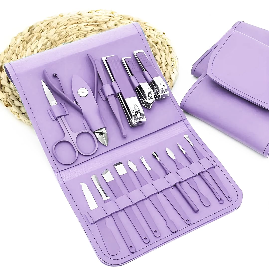 Manicure Set Nail Clipper Kit - 16 Pieces Stainless Steel Manicure Kit - Nail Care Tools for Hand & Feet - Nail Clippers Pedicure Professional Grooming Kits for Facial Care, Hand Care, Foot Care (Assorted Color)