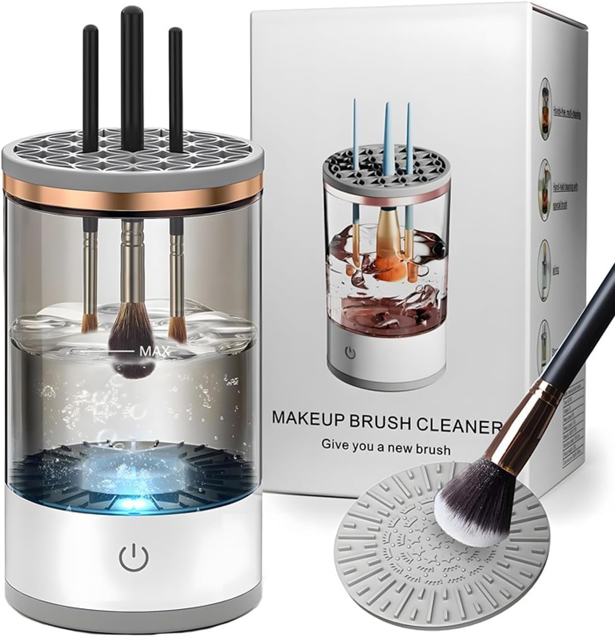 Electric Makeup Brush Cleaner - Automatic Spinning Makeup Brush Cleaner, Multi - Use Cosmetic Brush Cleaner for All Size Bushes & Blush For Professional Cleaning Machine, Portable Compact Design for Travel & Home Use