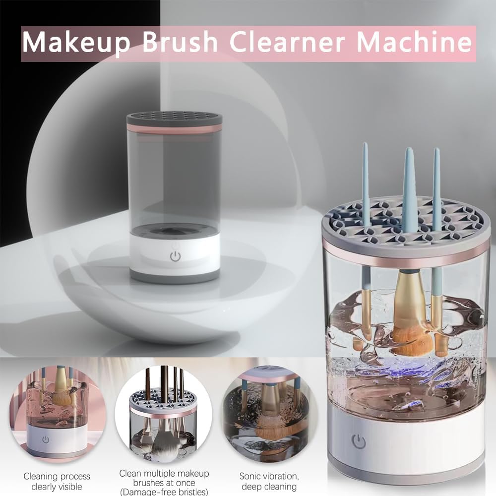 Electric Makeup Brush Cleaner - Automatic Spinning Makeup Brush Cleaner, Multi - Use Cosmetic Brush Cleaner for All Size Bushes & Blush For Professional Cleaning Machine, Portable Compact Design for Travel & Home Use