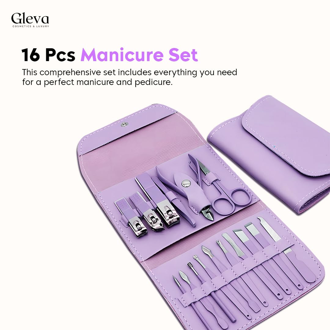 Manicure Set Nail Clipper Kit - 16 Pieces Stainless Steel Manicure Kit - Nail Care Tools for Hand & Feet - Nail Clippers Pedicure Professional Grooming Kits for Facial Care, Hand Care, Foot Care (Assorted Color)