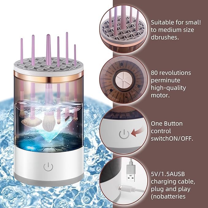Electric Makeup Brush Cleaner - Automatic Spinning Makeup Brush Cleaner, Multi - Use Cosmetic Brush Cleaner for All Size Bushes & Blush For Professional Cleaning Machine, Portable Compact Design for Travel & Home Use