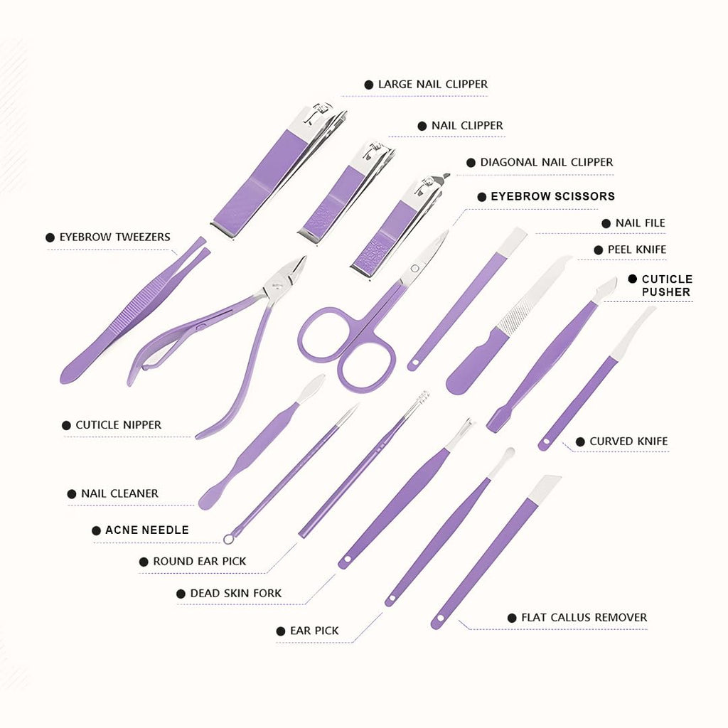 Manicure Set Nail Clipper Kit - 16 Pieces Stainless Steel Manicure Kit - Nail Care Tools for Hand & Feet - Nail Clippers Pedicure Professional Grooming Kits for Facial Care, Hand Care, Foot Care (Assorted Color)
