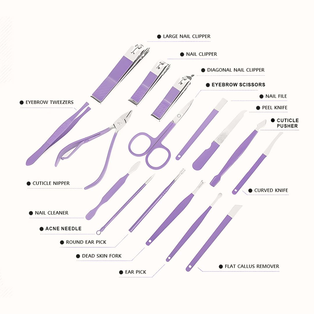 Manicure Set Nail Clipper Kit - 16 Pieces Stainless Steel Manicure Kit - Nail Care Tools for Hand & Feet - Nail Clippers Pedicure Professional Grooming Kits for Facial Care, Hand Care, Foot Care (Assorted Color)