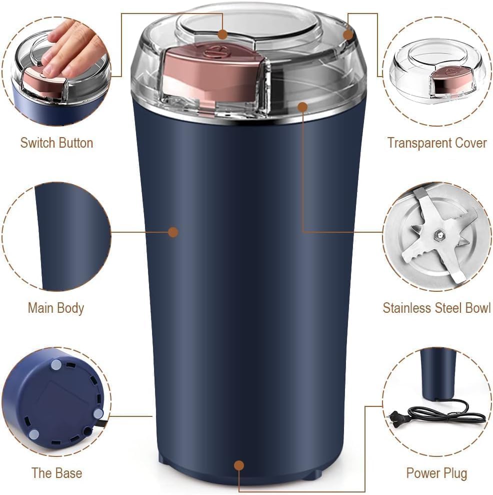 Multi-Functional Electric Grinder | Stainless Steel Herbs, Spices, Nuts & Grain Grinder | Portable Coffee Bean & Seasoning Powder Machine for Home & Office-(Pack of 1)