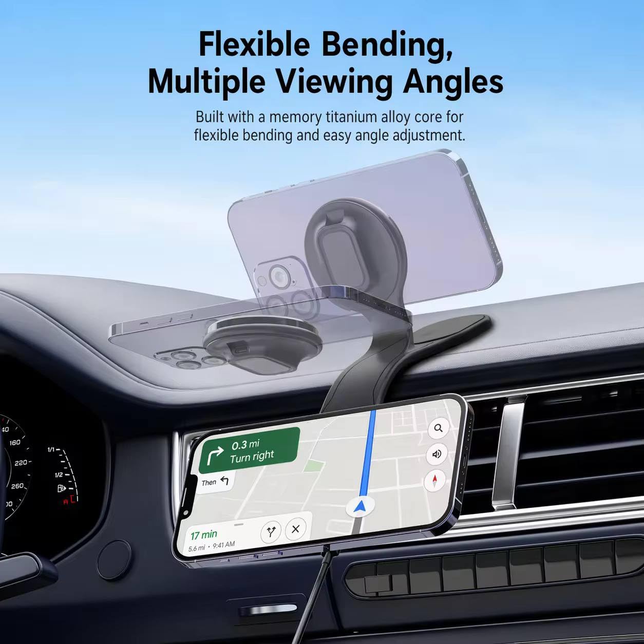 Magnetic Car Phone Holder | Car Dashboard Mobile Stand | Flexible Arm Mount with Magnet Grip | 360 Rotation Stand | Sleek Design | Ultra Strong Magnet Car Mobile Holder | Car Mobile Holder