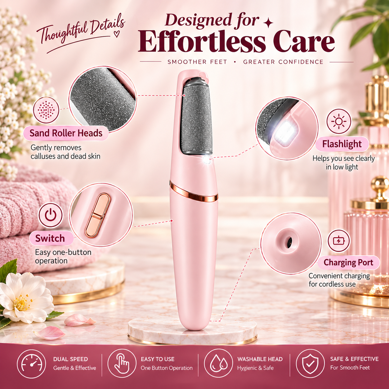 Flawless Pedi Electronic Pedicure Tool – Dead Skin & Callus Remover for Smooth, Soft Feet