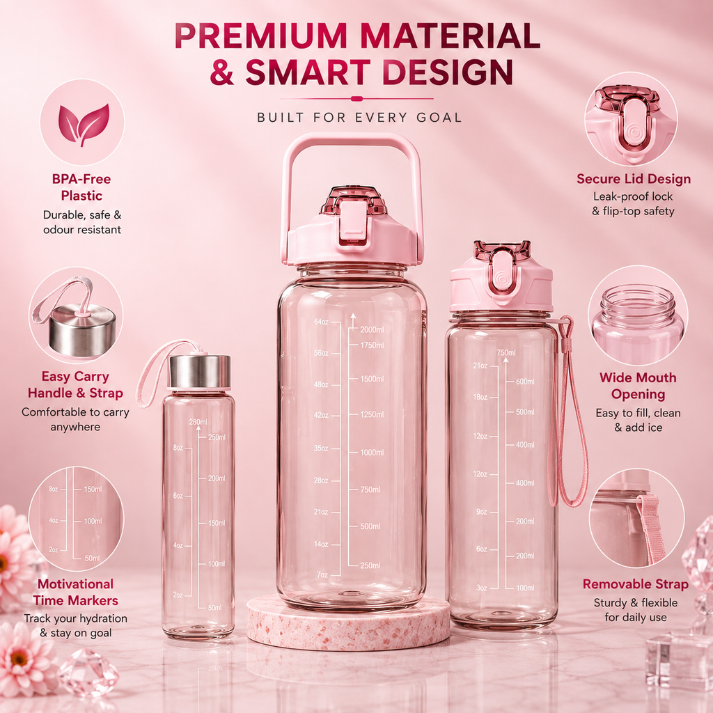BPA Free Motivational Water Bottle with Time Marker – Leakproof Portable Reusable Water Bottle for Gym, Fitness, Office & Travel
