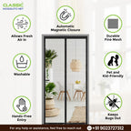 Classic Mosquito Net for Door Fiberglass Magnetic Curtain Auto Closing Insect Screen for All Door Types with Self Adhesive Hook Tape (200X100cms, Black)