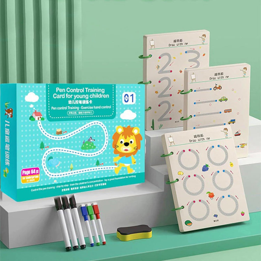 Reusable Magic Practice Copybook Kit for Kids, Writing Practice And Pen Control Workbook Set, Educational Learning Drawing Book, Lines, Shapes, Pattern For Montessori, Home, Preschool, 3-8 Age Kids