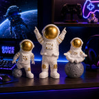 Resin Astronaut Spaceman Statue Ornament Home Office Desktop Figurine Decors Set of 3 - Golden (Golden)