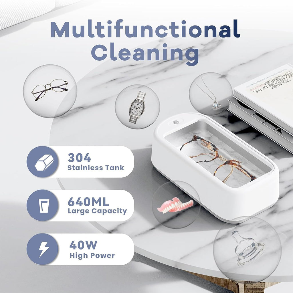 Ultra Sonic Jewellery Cleaner, Ultrasonic Cleaner Machine, Ultrasonic Glasses Cleaner, 360° Professional Low Noise Portable USB Cleaning Machine for Glasses Jewelry (ULTRASONIC)