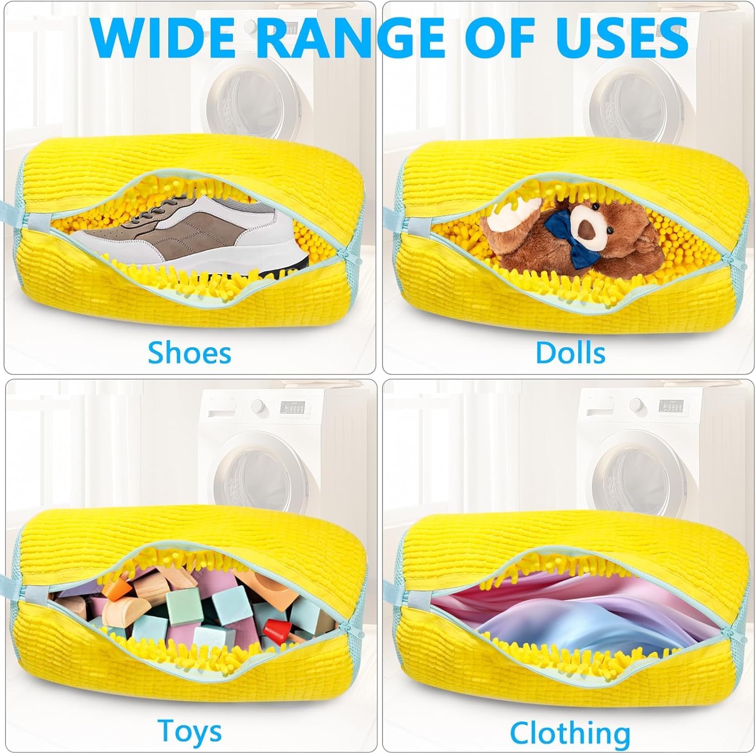 Shoe washing machine bag, Laundry shoe pouch for washer and dryer, Reusable and Durable Zipper Plush Washing Machine Bag for Sneakers, Delicates and Toys(Laundry Bag) (yellow, pack of1)