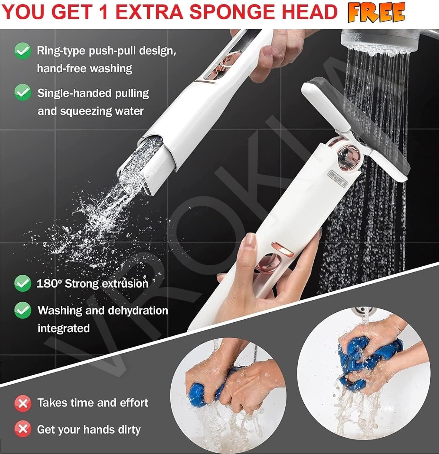 Mini Mop for Kitchen, Floor, Glass, Car & More - 2 Sponges, Self Squeeze, Strong Absorbent, Wet & Dry Use, Multicolour, ABS & Sponge Material, Wet and Dry USE