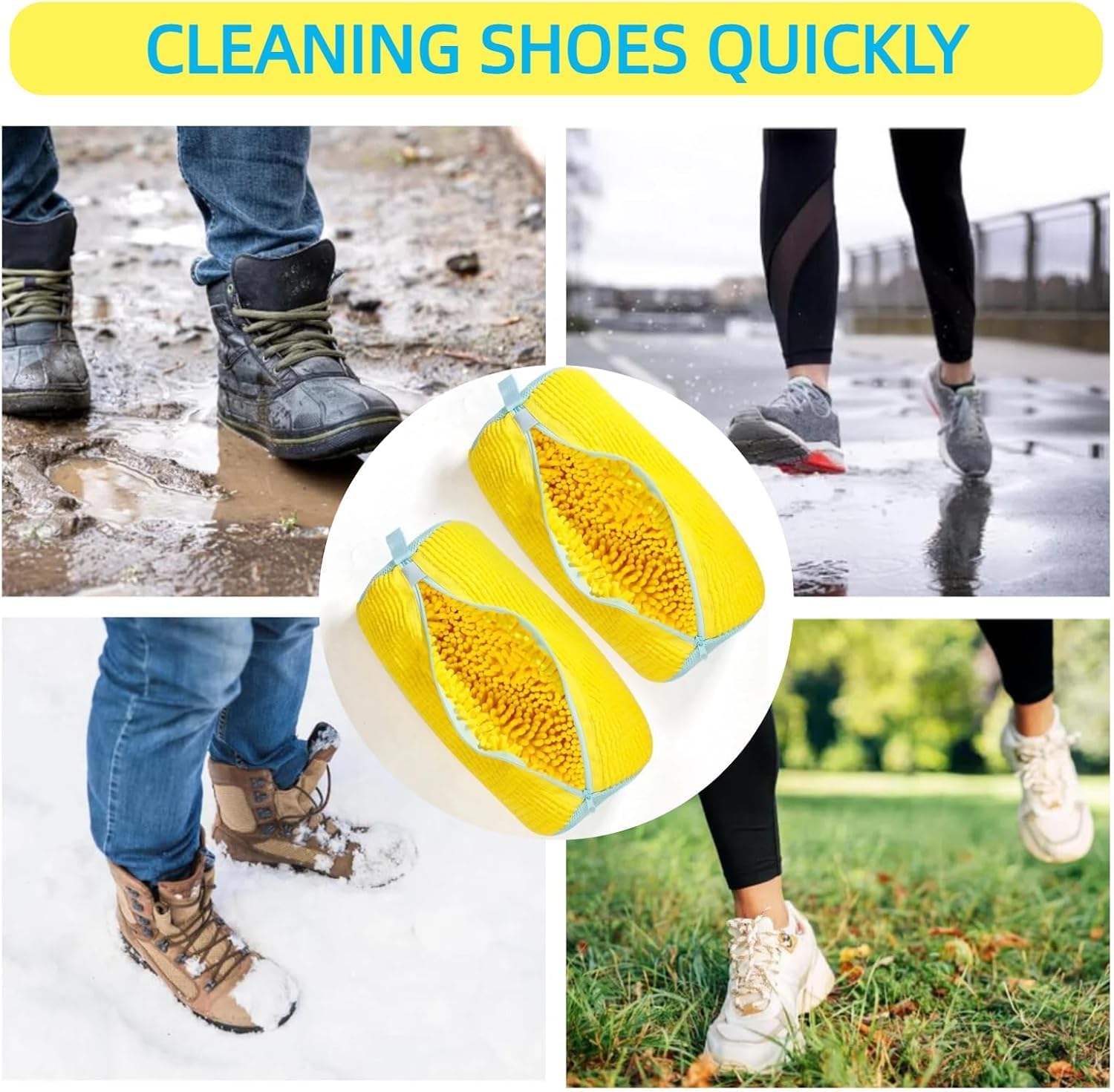 Shoe washing machine bag, Laundry shoe pouch for washer and dryer, Reusable and Durable Zipper Plush Washing Machine Bag for Sneakers, Delicates and Toys(Laundry Bag) (yellow, pack of1)