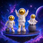Resin Astronaut Spaceman Statue Ornament Home Office Desktop Figurine Decors Set of 3 - Golden (Golden)