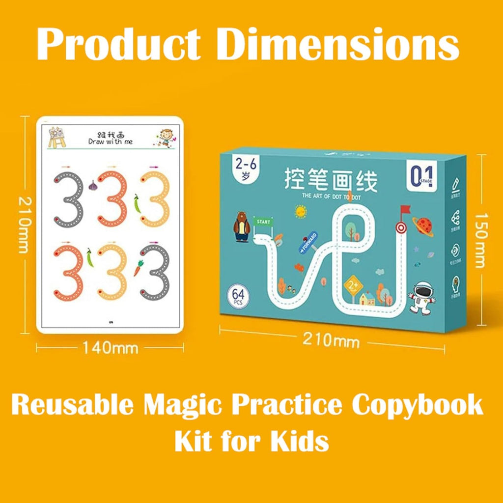 Reusable Magic Practice Copybook Kit for Kids, Writing Practice And Pen Control Workbook Set, Educational Learning Drawing Book, Lines, Shapes, Pattern For Montessori, Home, Preschool, 3-8 Age Kids