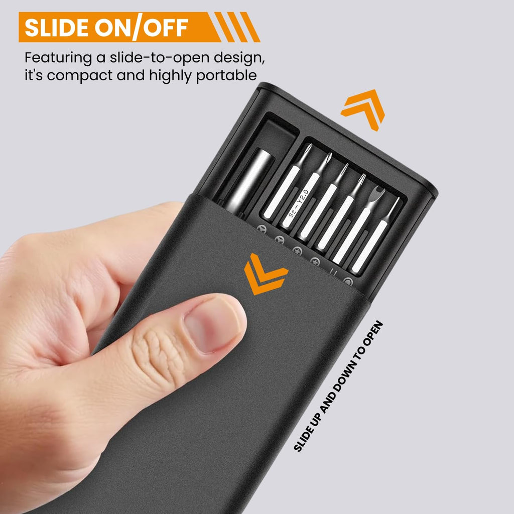 24-in-1 Precision Screwdriver Kit with Magnetic Handle - Compact Portable Case (Black)