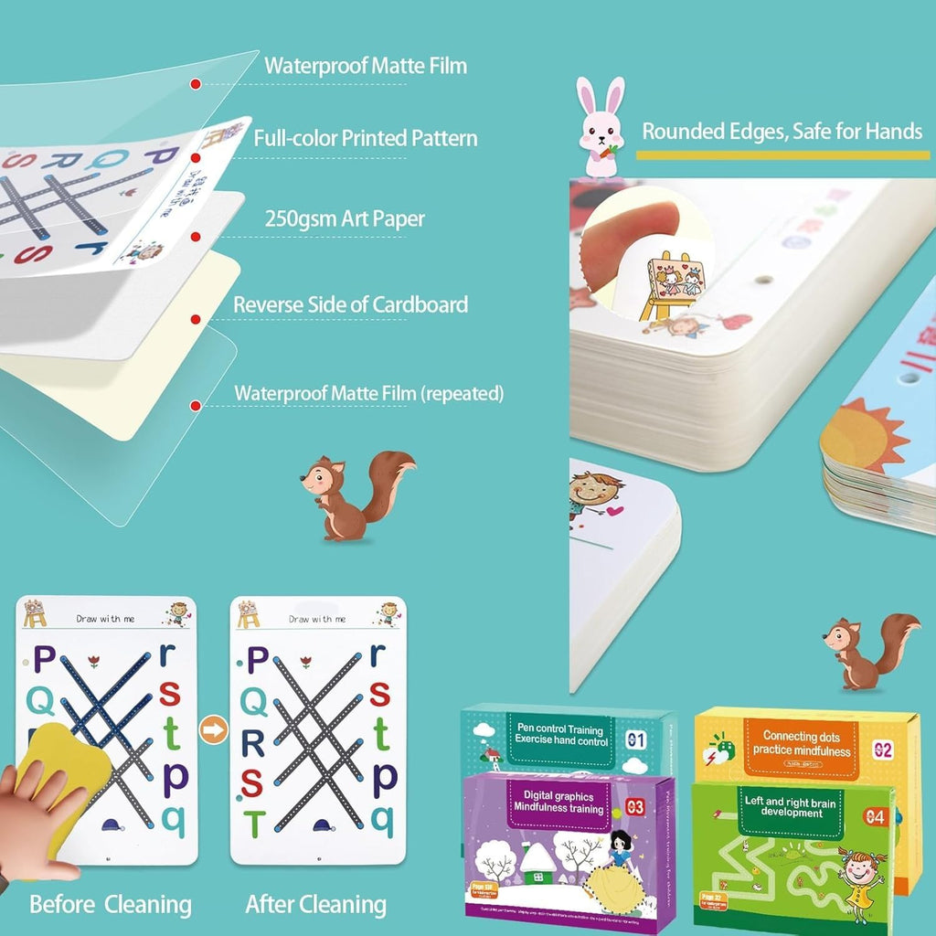 Reusable Magic Practice Copybook Kit for Kids, Writing Practice And Pen Control Workbook Set, Educational Learning Drawing Book, Lines, Shapes, Pattern For Montessori, Home, Preschool, 3-8 Age Kids