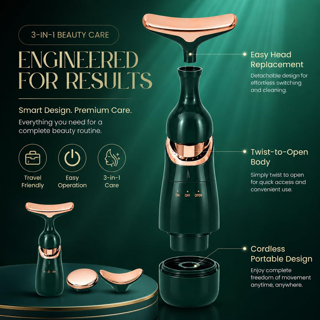 3-in-1 Anti-Aging Facial Massager - Face, Neck & Eye Skin Tightening Wand