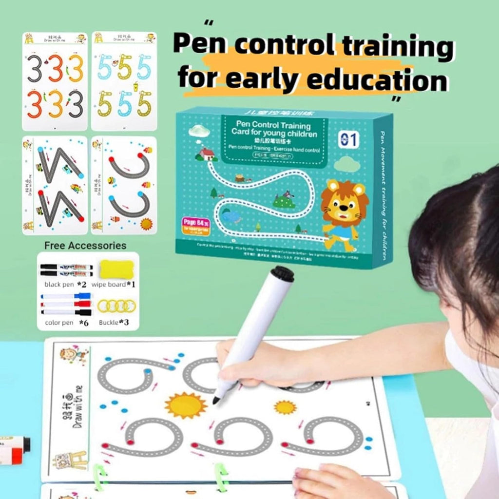 Reusable Magic Practice Copybook Kit for Kids, Writing Practice And Pen Control Workbook Set, Educational Learning Drawing Book, Lines, Shapes, Pattern For Montessori, Home, Preschool, 3-8 Age Kids