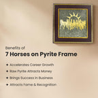 7 Horses Raw Pyrite Frame - Vastu Wall Decor for Success & Money (7.5x7.5")