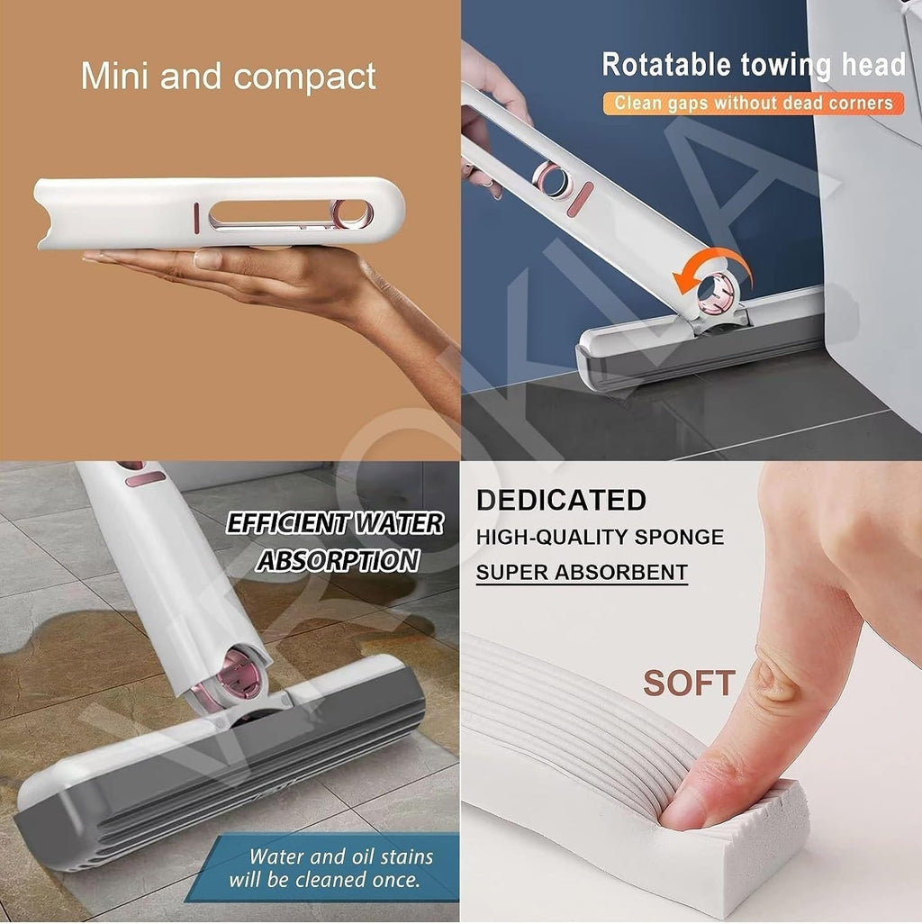 Mini Mop for Kitchen, Floor, Glass, Car & More - 2 Sponges, Self Squeeze, Strong Absorbent, Wet & Dry Use, Multicolour, ABS & Sponge Material, Wet and Dry USE