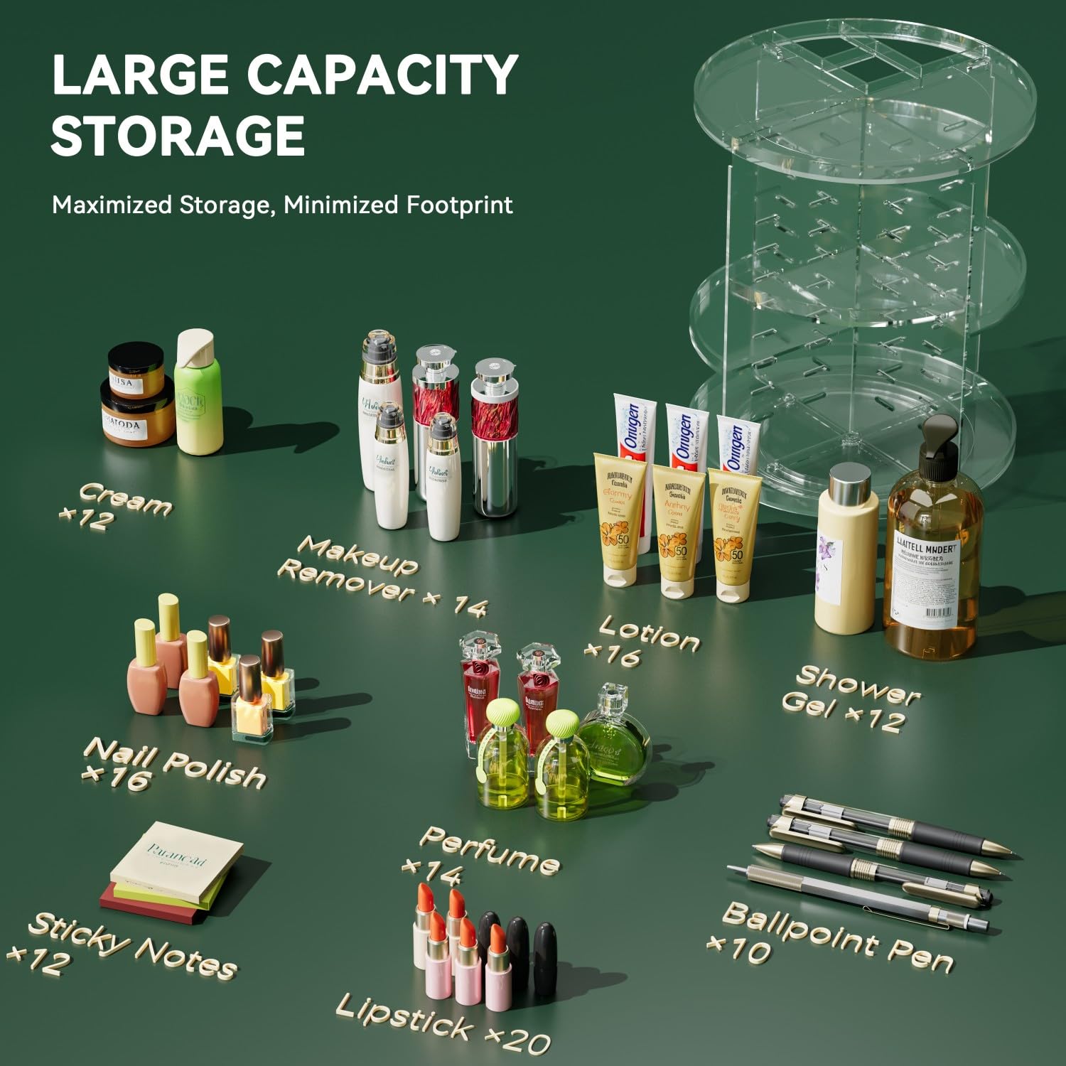 360 Rotating Makeup Organiser - 9-Tier Adjustable Spinning Storage Stand